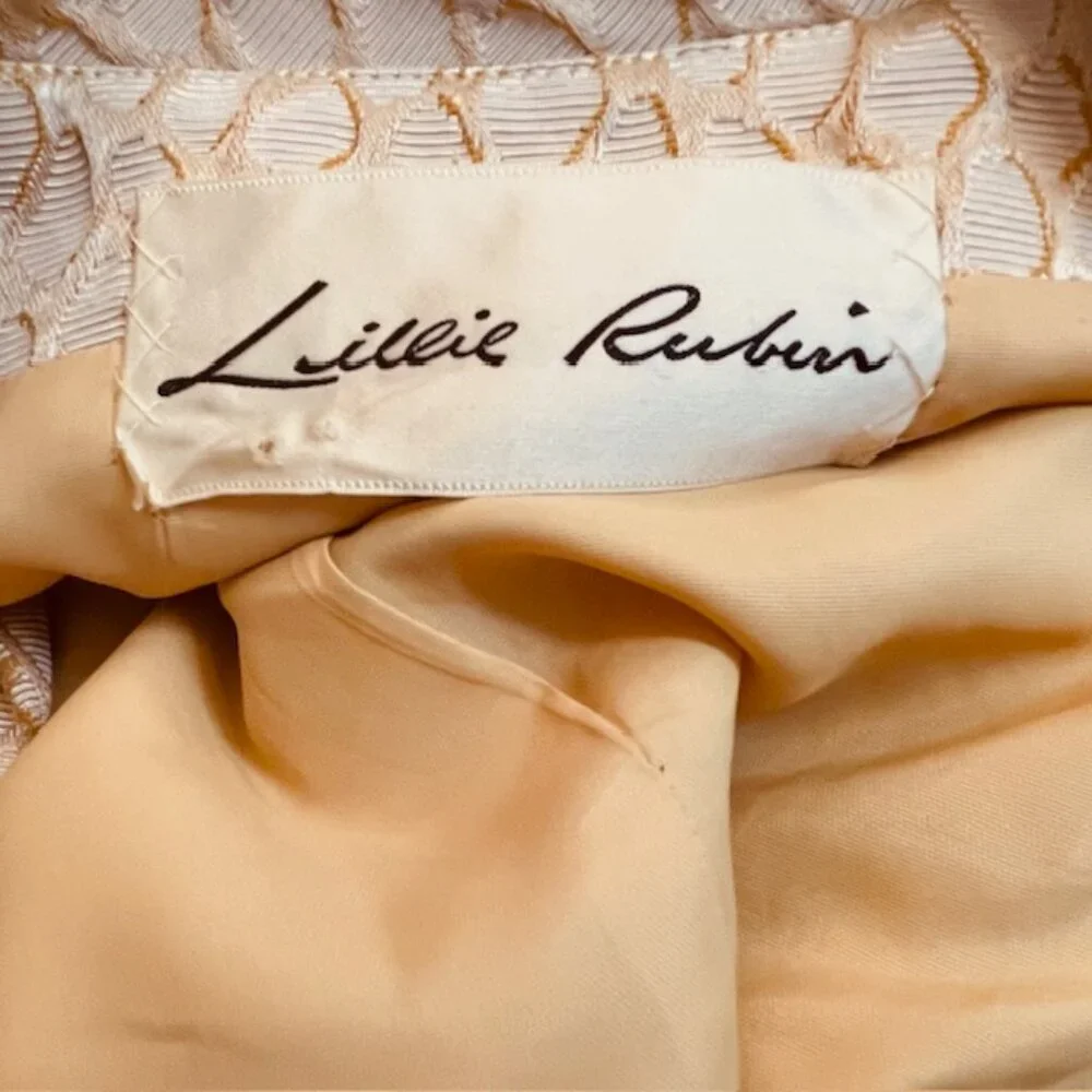 Lillie Rubin Vintage Jacket Dress Set Champagne Brocade 2-Piece Suit Small - Picture 13 of 14